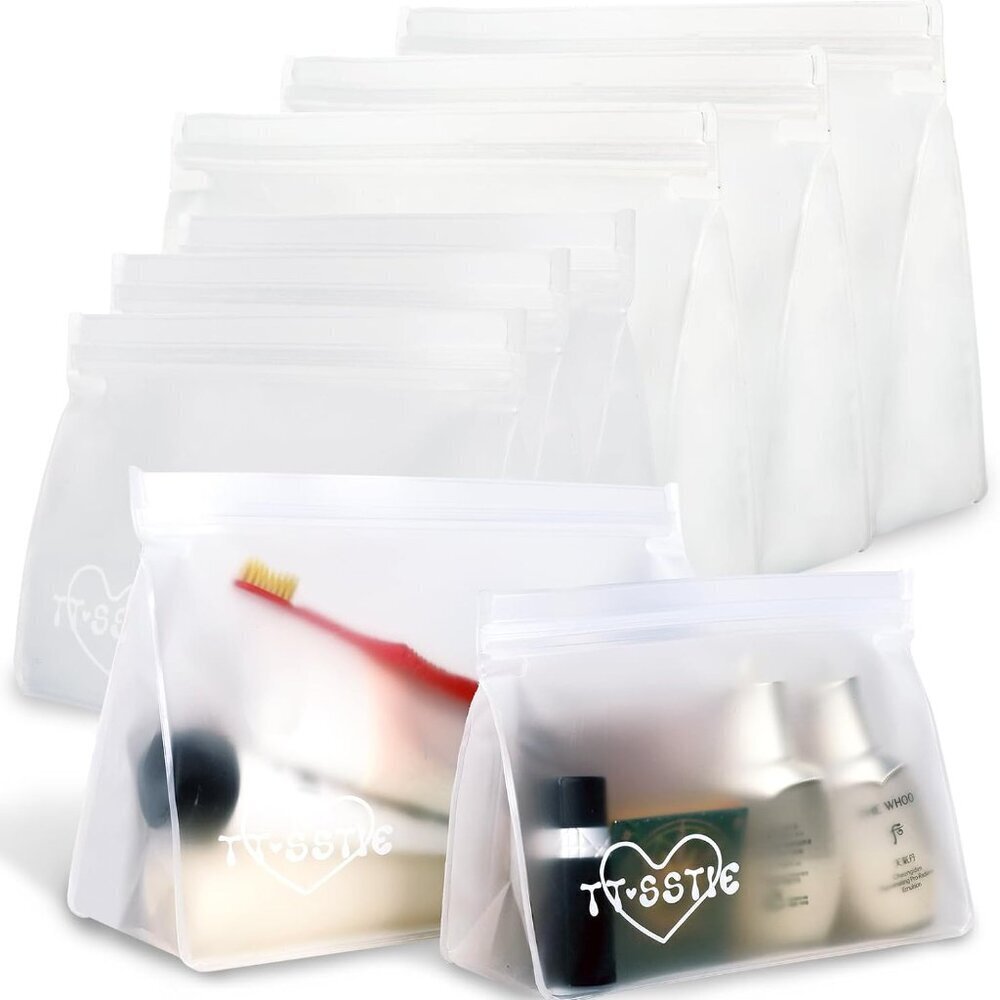 8 Pack Clear Toiletry bags, TSA Approved Quart Size Zipper Bags, PEVA Material B